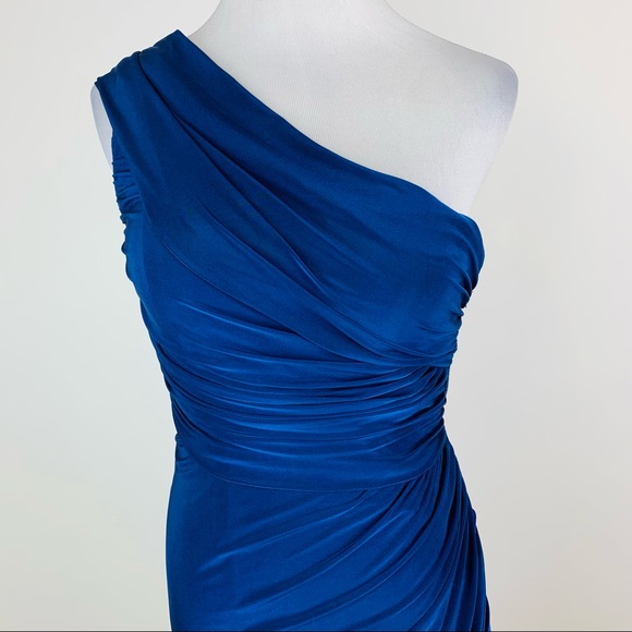 Eliza J Blue One Shoulder Ruched Cocktail Dress Sz 6 - Picture 3 of 12